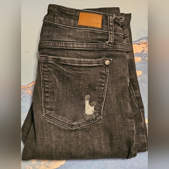 Judy Blue Black Distressed Destroyed Raw Hem Skinny Jeans Size 28 - Picture 1 of 8